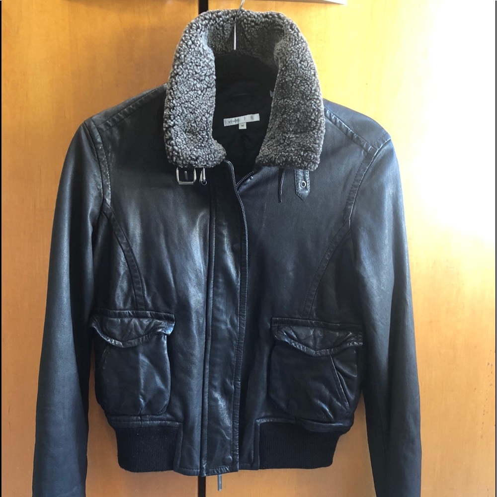 Vince black leather bomber jacket